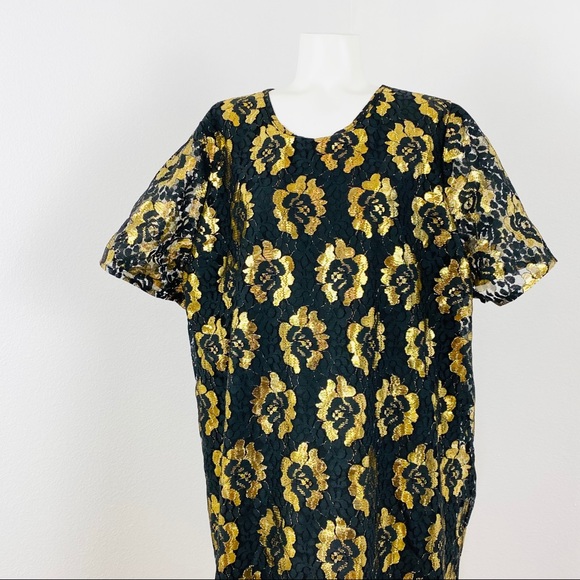 Vintage Sandi Dee black & gold dress 24 1/2 - Picture 2 of 6